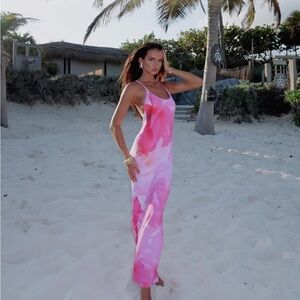 Vacation Vibes Maxi Dress Pink Palms - M